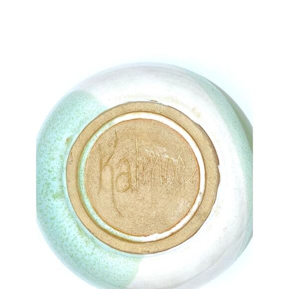 Studio Art Pottery Bowl Hand Thrown Shades Of Green White Glazed Artist Signed - Picture 11 of 13